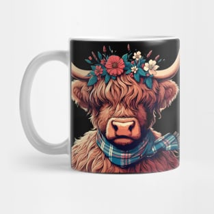 Funny scottish highland cow with flower crown Mug